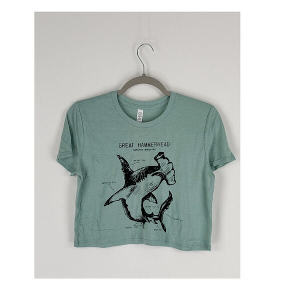 Life Shines Hammerhead Shark Anatomy Crop Top Shirt Womens Size Small New Green - Picture 1 of 5